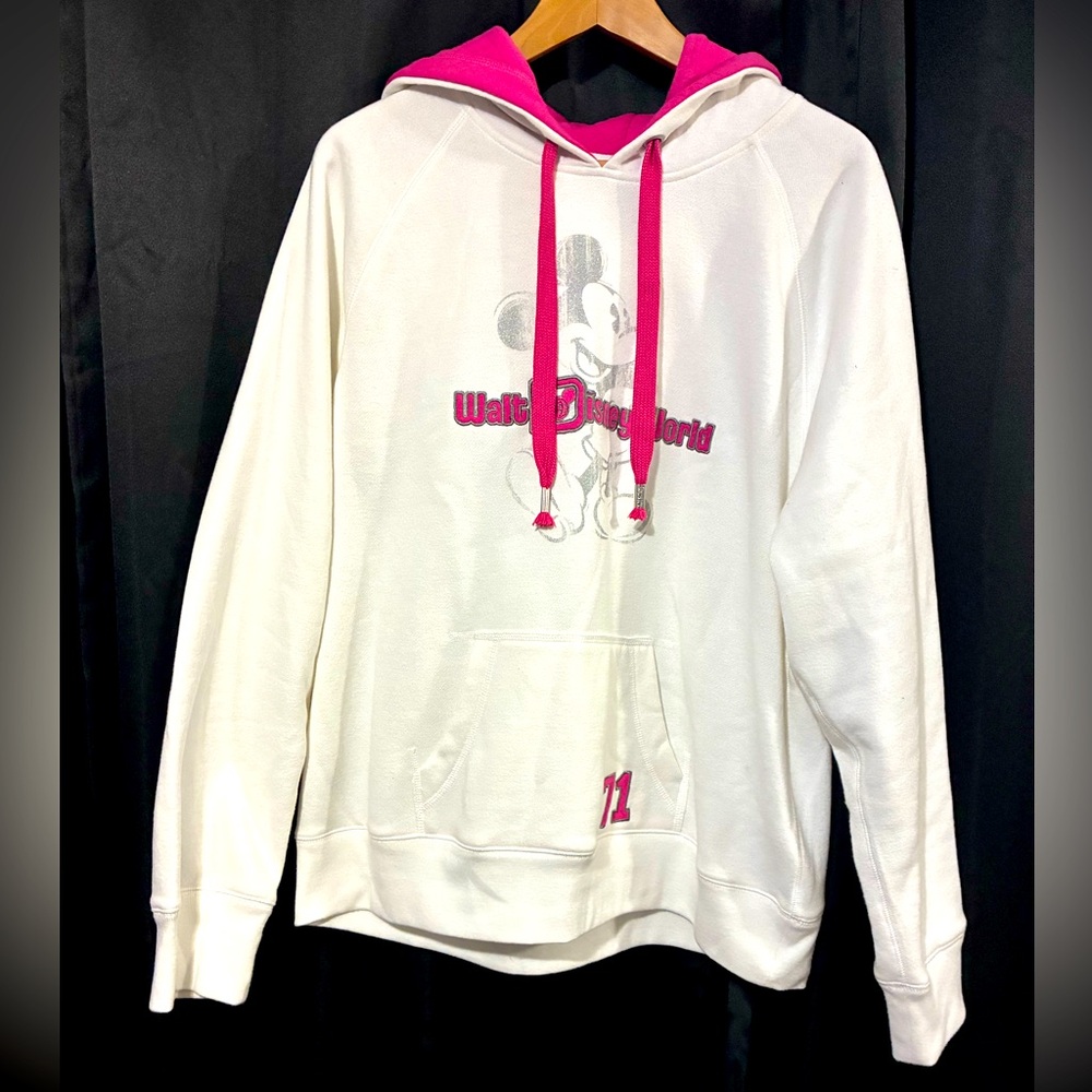 Vintage Walt Disney World Mickey Mouse
White and Pink Hoodie Size XL Y2K